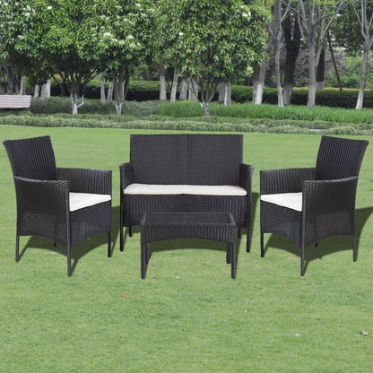 Set Divani da Giardino 4 pz con Cuscini in Polyrattan Nero | homemem39