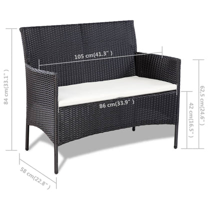Set Divani da Giardino 4 pz con Cuscini in Polyrattan Nero | homemem39