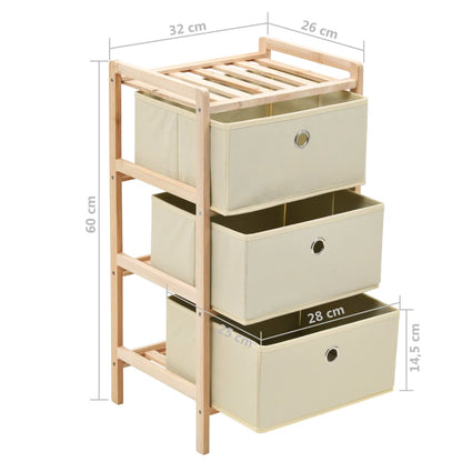 Scaffale con 3 Cesti in Tessuto in Legno di Cedro Beige | homemem39