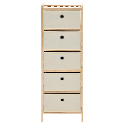 Scaffale con 5 Cesti in Tessuto in Legno di Cedro Beige