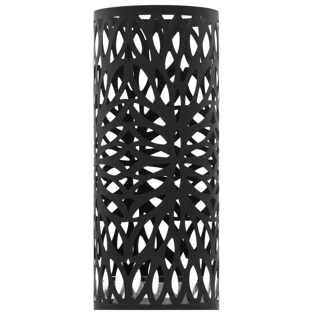 Umbrella Stand with Leaf Patterns in Black Steel