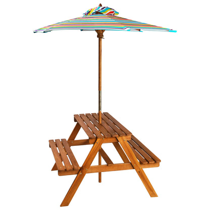 Tavolo Picnic per Bambini con Ombrellone 79x90x60cm in Acacia | homemem39