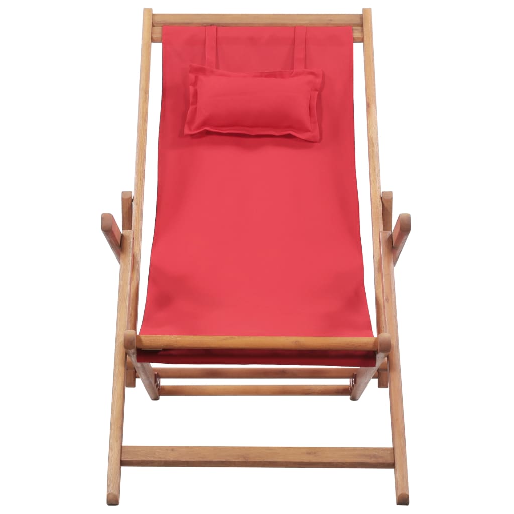 Sdraio da Spiaggia Pieghevole Telaio in Legno e Tessuto Rosso - homemem39