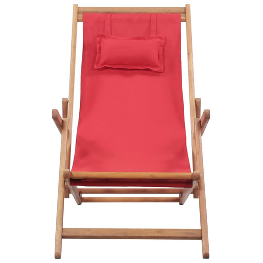 Sdraio da Spiaggia Pieghevole Telaio in Legno e Tessuto Rosso - homemem39