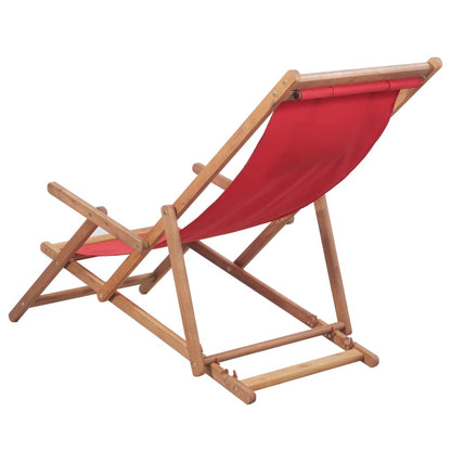 Sdraio da Spiaggia Pieghevole Telaio in Legno e Tessuto Rosso - homemem39