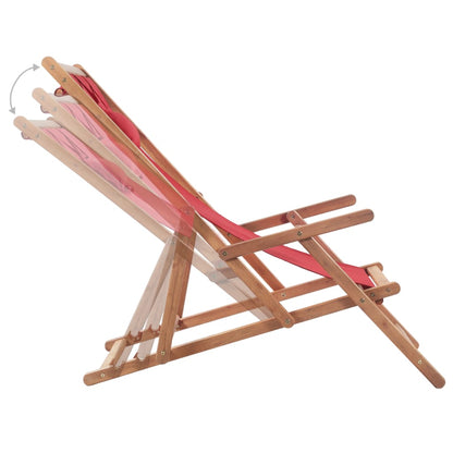 Sdraio da Spiaggia Pieghevole Telaio in Legno e Tessuto Rosso - homemem39