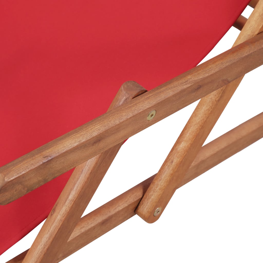 Sdraio da Spiaggia Pieghevole Telaio in Legno e Tessuto Rosso - homemem39