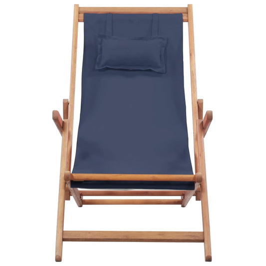 Sdraio da Spiaggia Pieghevole Telaio in Legno e Tessuto Blu - homemem39