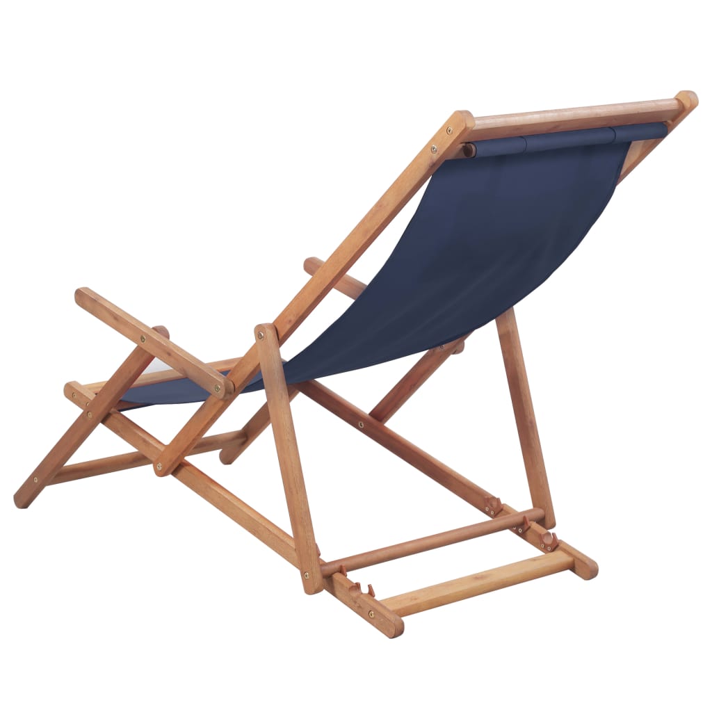 Sdraio da Spiaggia Pieghevole Telaio in Legno e Tessuto Blu - homemem39