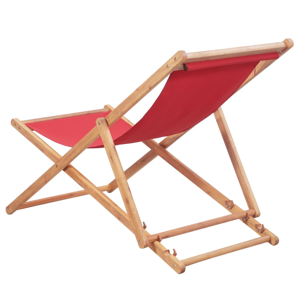 Sdraio da Spiaggia Pieghevole Telaio in Legno e Tessuto Rosso | homemem39