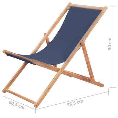 Sdraio da Spiaggia Pieghevole Telaio in Legno e Tessuto Blu - homemem39