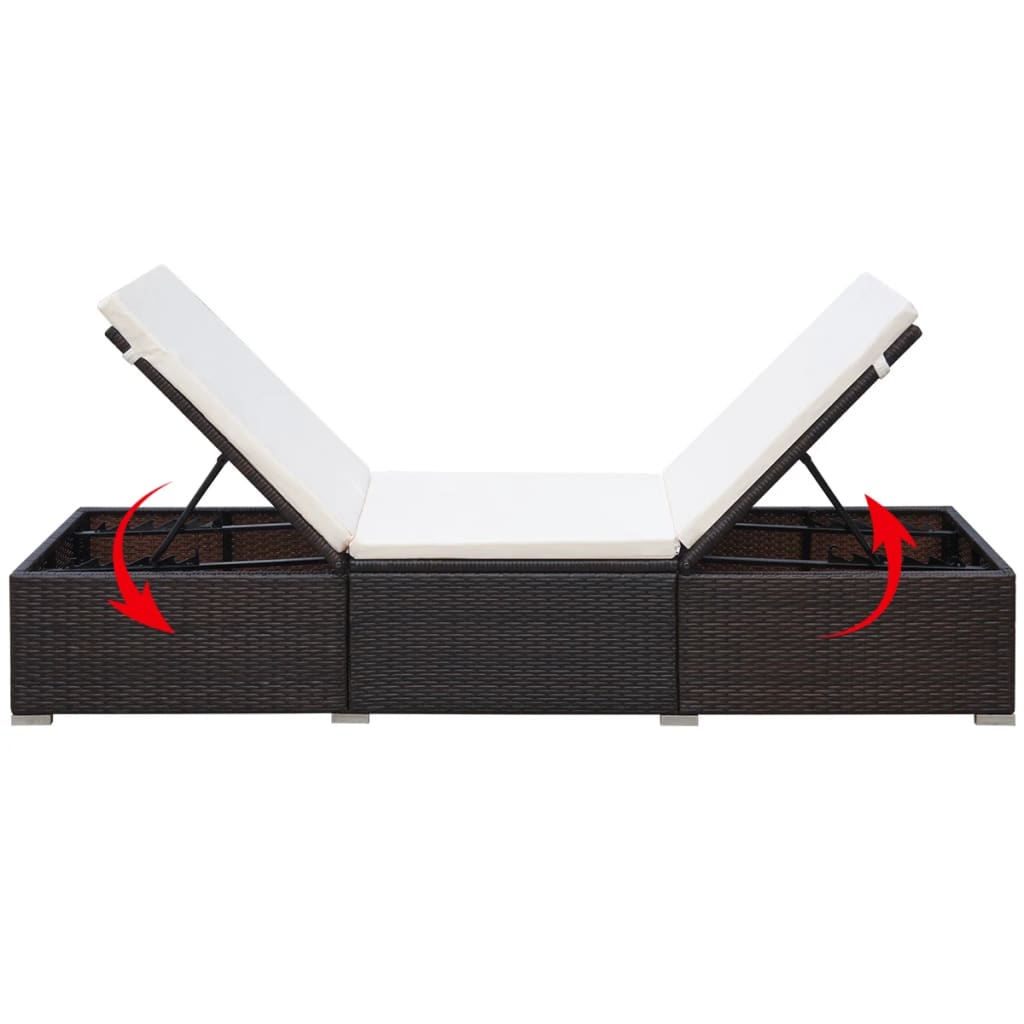 Lettino Prendisole con Cuscino in Polyrattan Marrone - homemem39