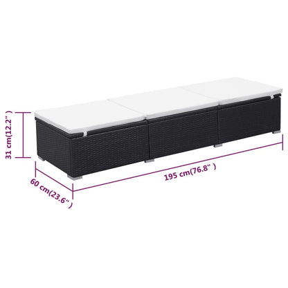 Lettino Prendisole con Cuscino in Polyrattan Nero - homemem39