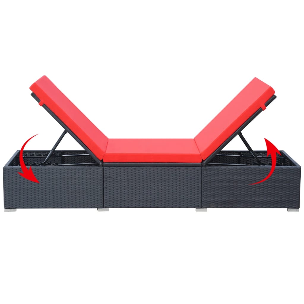 Lettino Prendisole con Cuscino in Polyrattan Nero - homemem39