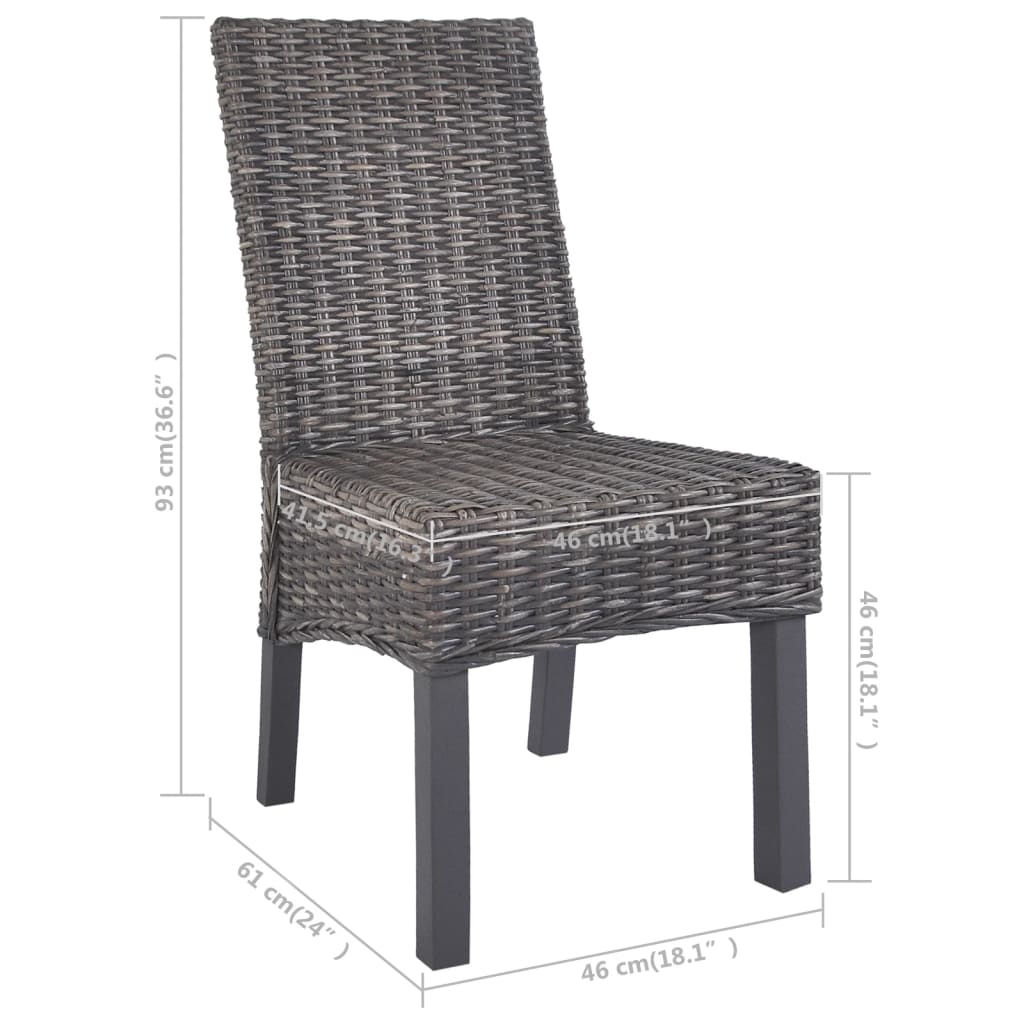 Sedie da Pranzo 2 pz Marroni in Rattan Kubu e Legno di Mogano | homemem39