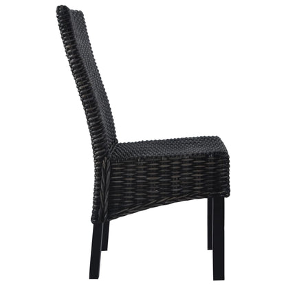 Sedie da Pranzo 2 pz Nere in Rattan Kubu e Legno di Mogano