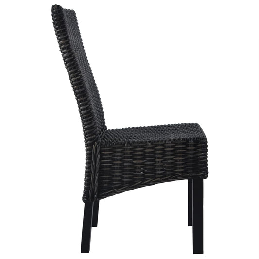 Sedie da Pranzo 2 pz Nere in Rattan Kubu e Legno di Mogano