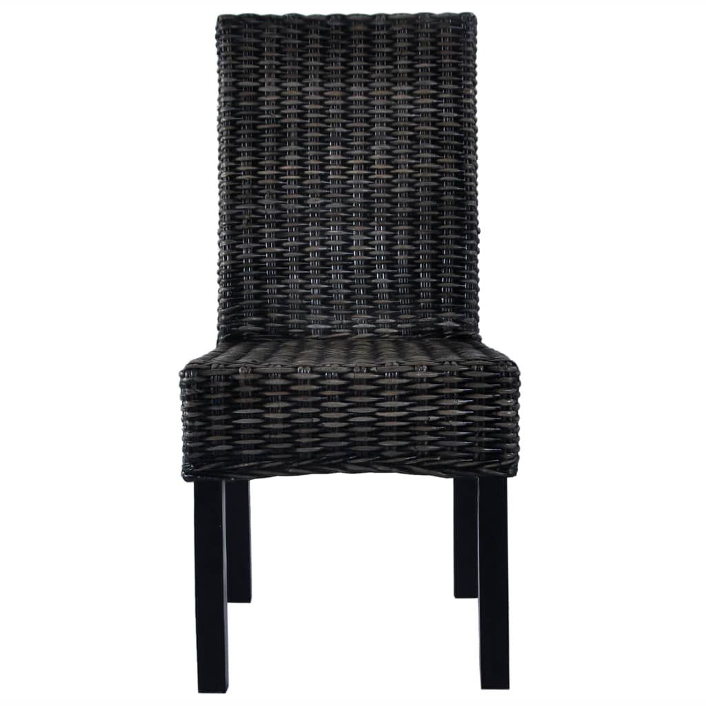Sedie da Pranzo 2 pz Nere in Rattan Kubu e Legno di Mogano | homemem39