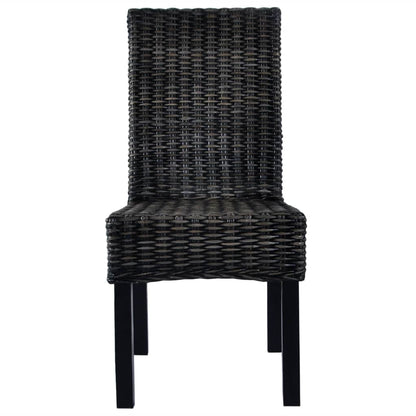 Sedie da Pranzo 2 pz Nere in Rattan Kubu e Legno di Mogano | homemem39
