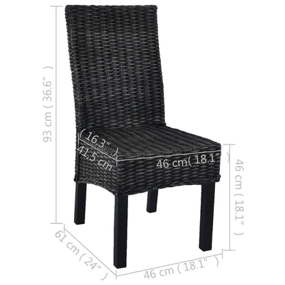 Sedie da Pranzo 2 pz Nere in Rattan Kubu e Legno di Mogano | homemem39