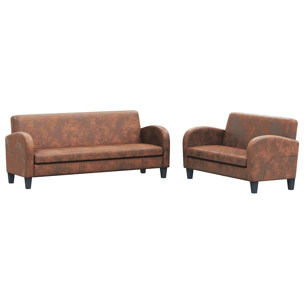 Set Divani 2 pz in Camoscio Artificiale Marrone | homemem39