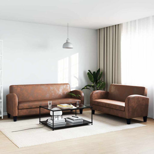 Set Divani 2 pz in Camoscio Artificiale Marrone - homemem39