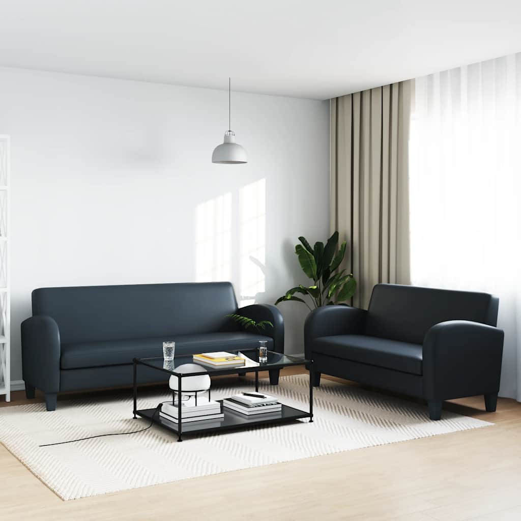 Set Divani 2 pz in Similpelle Nero | homemem39
