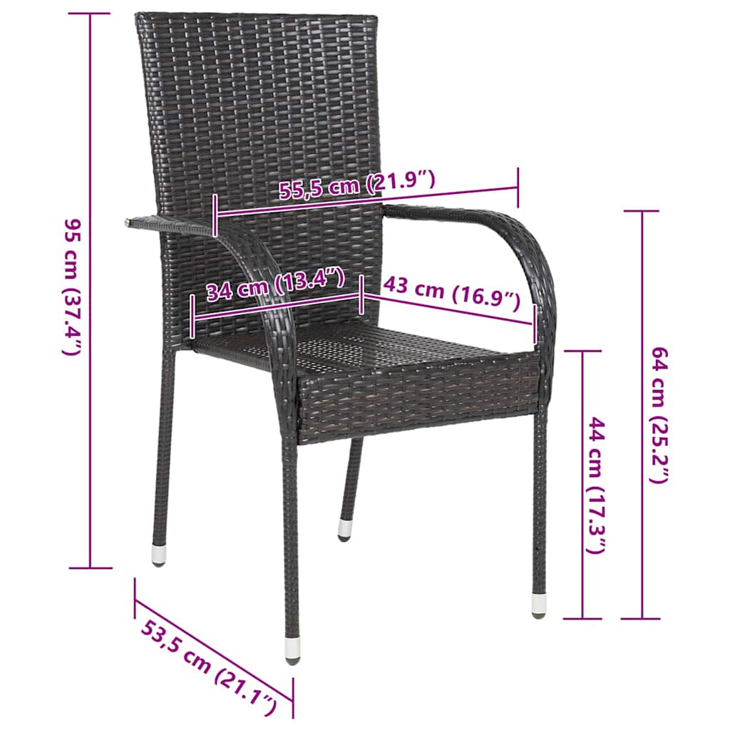 Sedie da Esterno Impilabili 2 pz in Polyrattan Marrone - homemem39