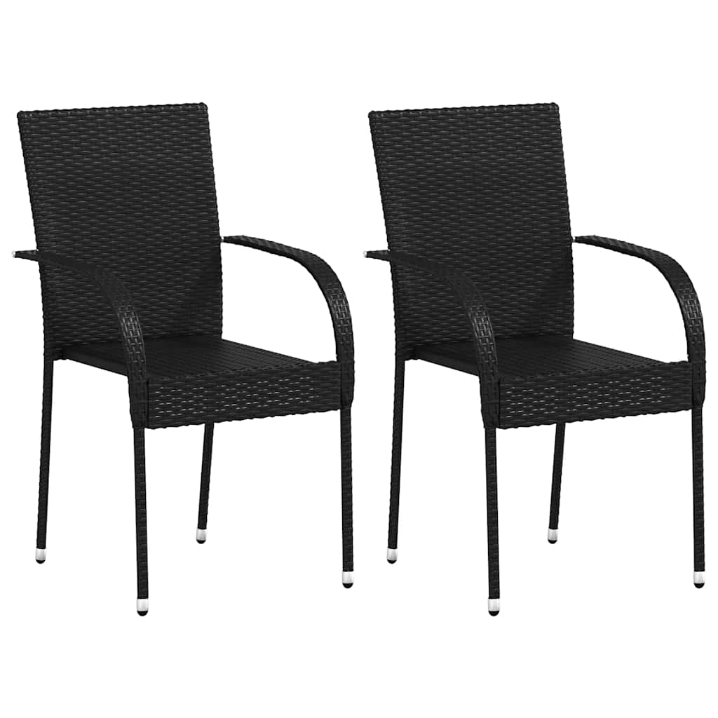 Stackable Outdoor Chairs 2 pcs in Black Polyrattan
