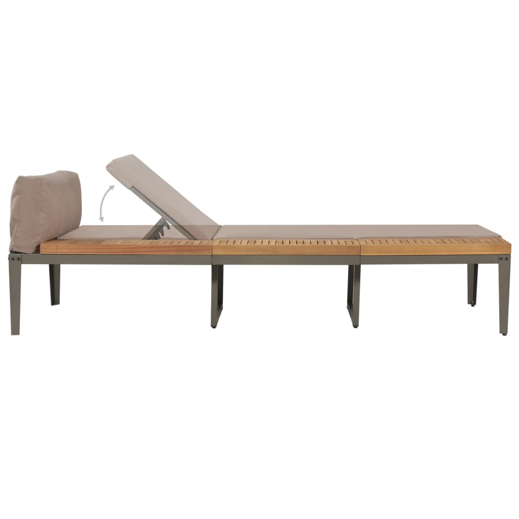 Lettino Prendisole con Cuscini in Massello Acacia Marrone | homemem39
