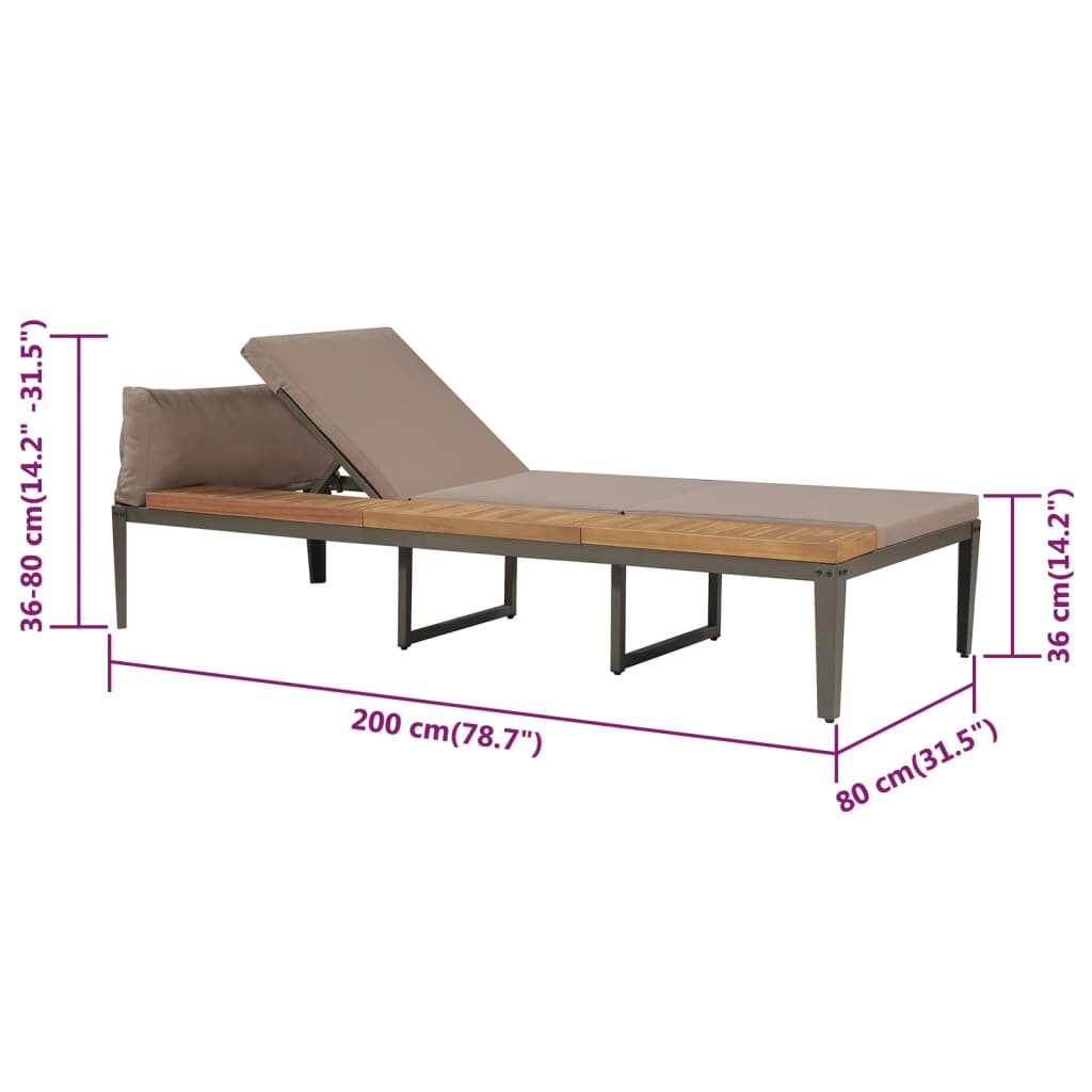 Lettino Prendisole con Cuscini in Massello Acacia Marrone | homemem39