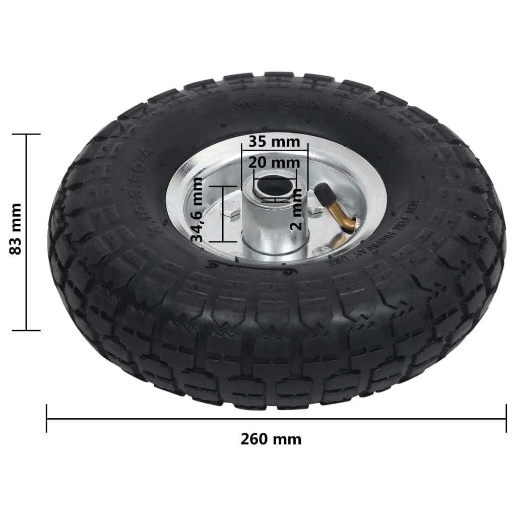Ruote Carrello a Mano 2 pz in Gomma 4.10/3.50-4 (260x83) | homemem39