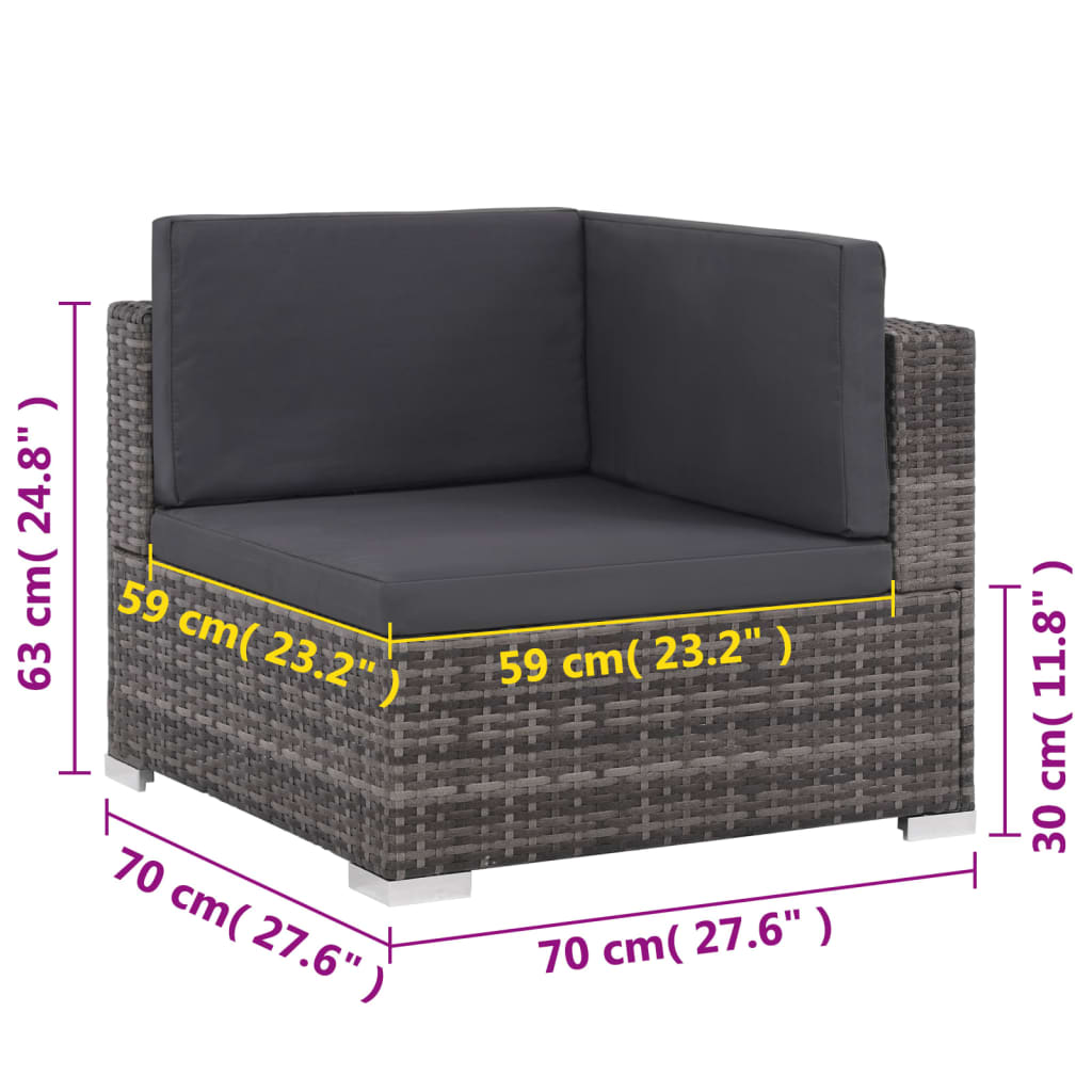 Set Divani da Giardino 8 pz con Cuscini in Polyrattan Grigio | homemem39