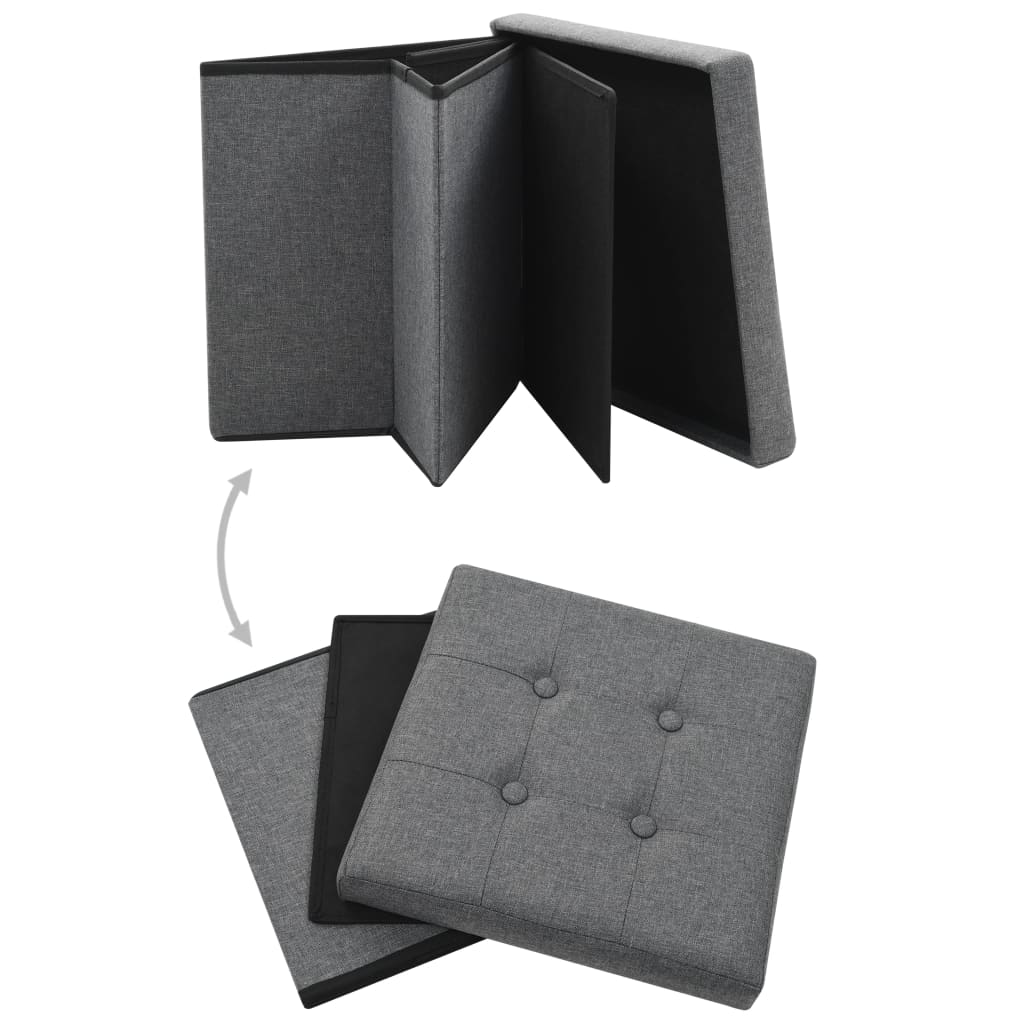 Sgabello Pieghevole con Contenitore Grigio Scuro in Simil Lino | homemem39