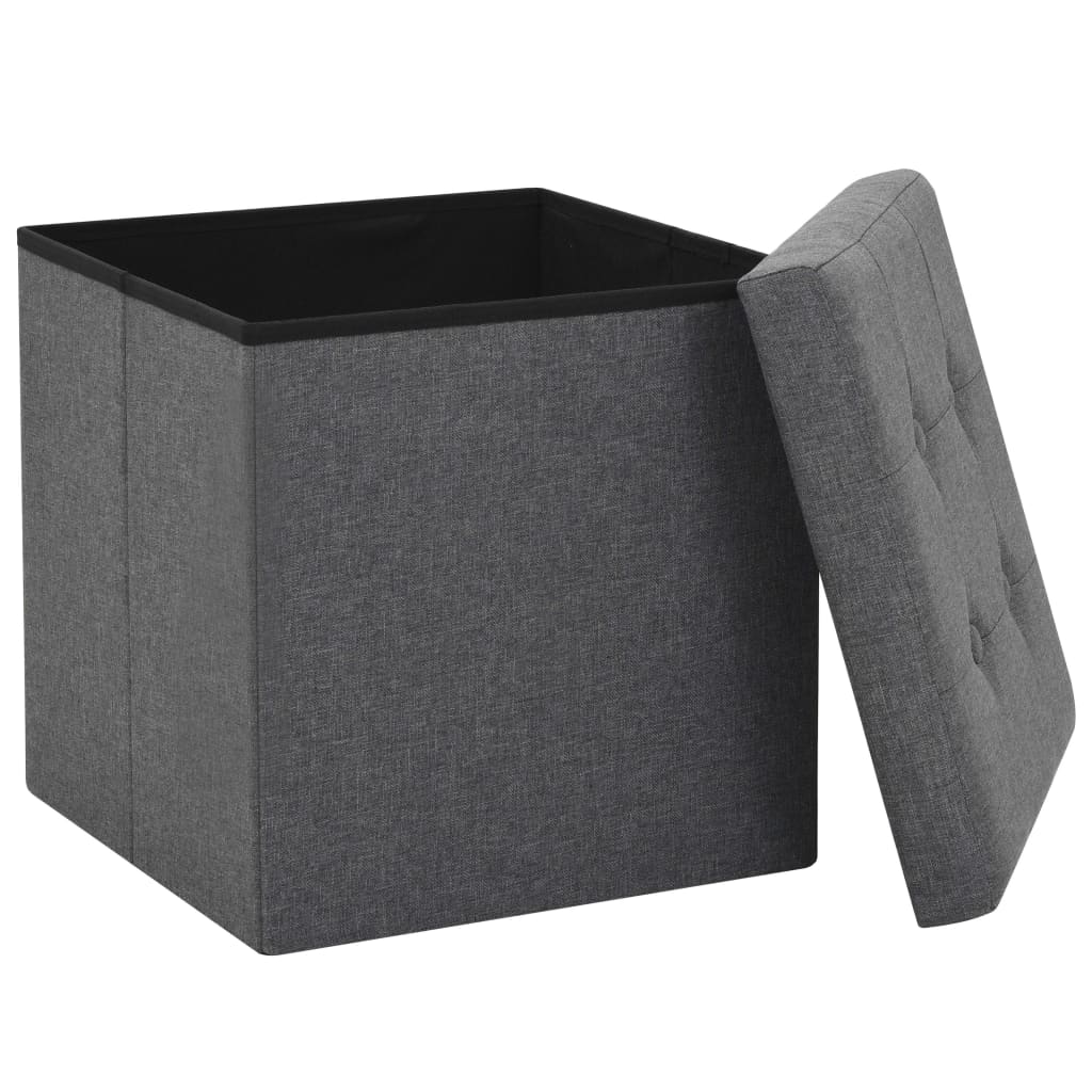 Sgabello Pieghevole con Contenitore Grigio Scuro in Simil Lino | homemem39