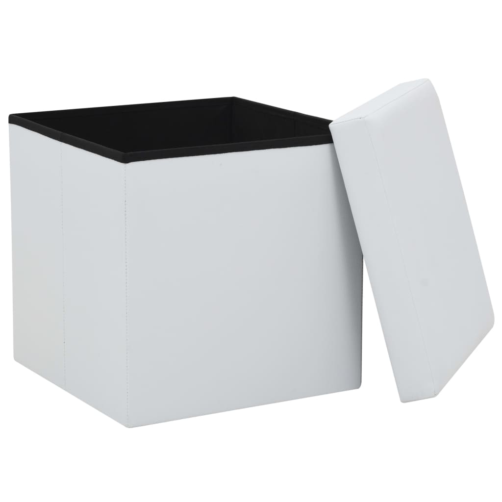Sgabello Pieghevole con Contenitore Bianco in Similpelle | homemem39