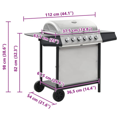 Barbecue Griglia a Gas 6 Fornelli Acciaio Inossidabile Argento - homemem39