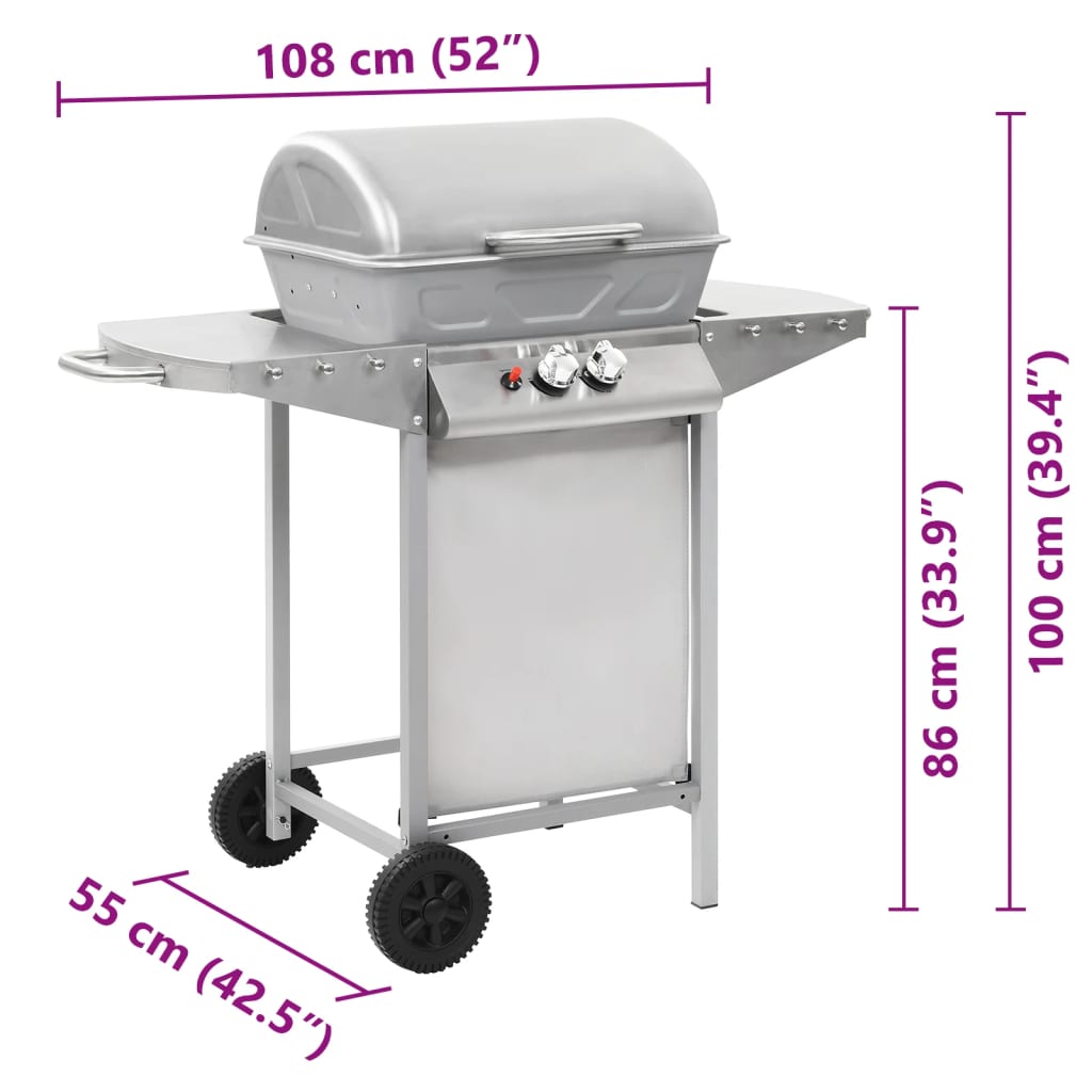 Barbecue a Gas con Griglia 2 Fornelli Argento Acciaio Inox - homemem39