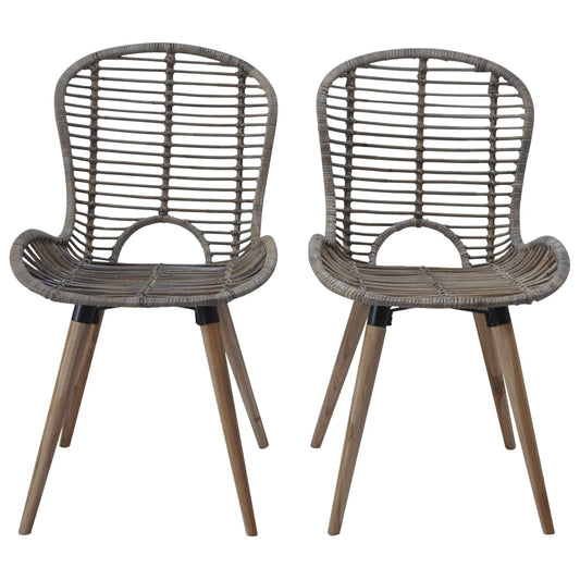 Sedie da Pranzo 2 pz Marroni in Rattan Naturale