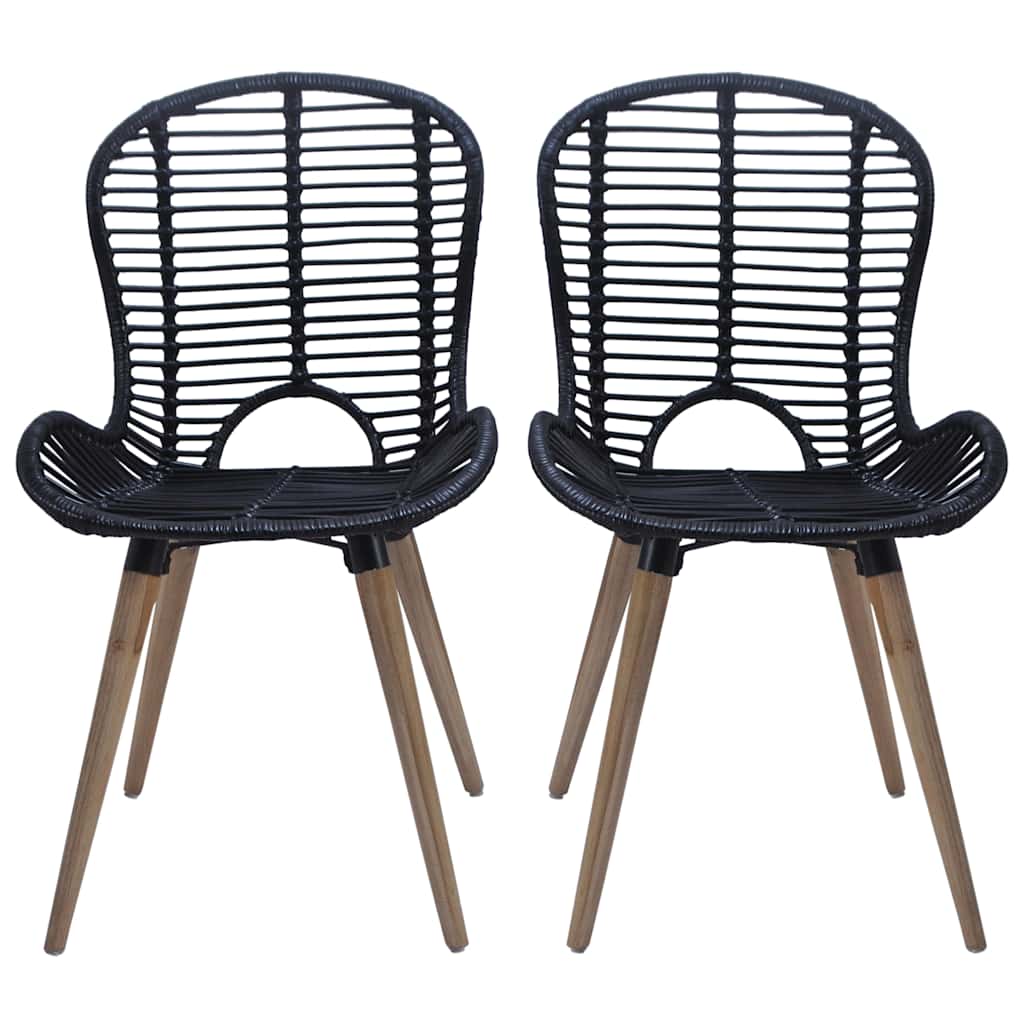 Sedie da Pranzo 4 pz Nere in Rattan Naturale | homemem39