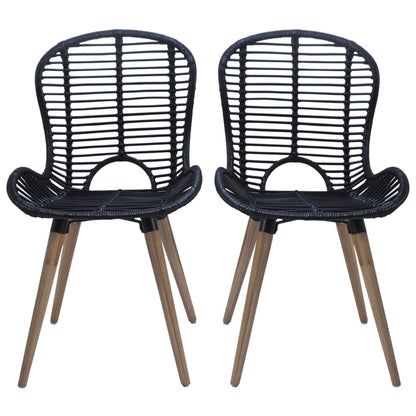 Sedie da Pranzo 4 pz Nere in Rattan Naturale - homemem39