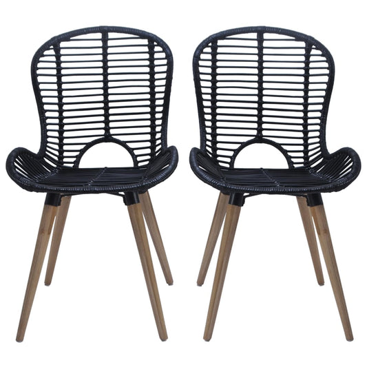 Sedie da Pranzo 4 pz Nere in Rattan Naturale - homemem39