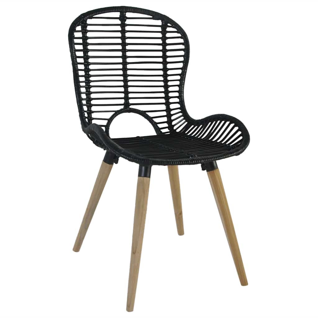 Sedie da Pranzo 4 pz Nere in Rattan Naturale | homemem39