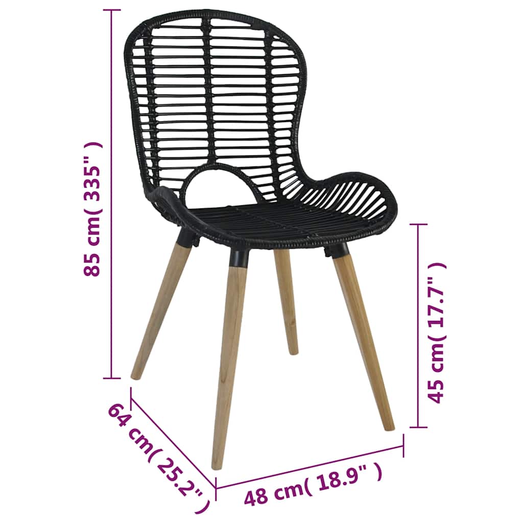 Sedie da Pranzo 4 pz Nere in Rattan Naturale | homemem39