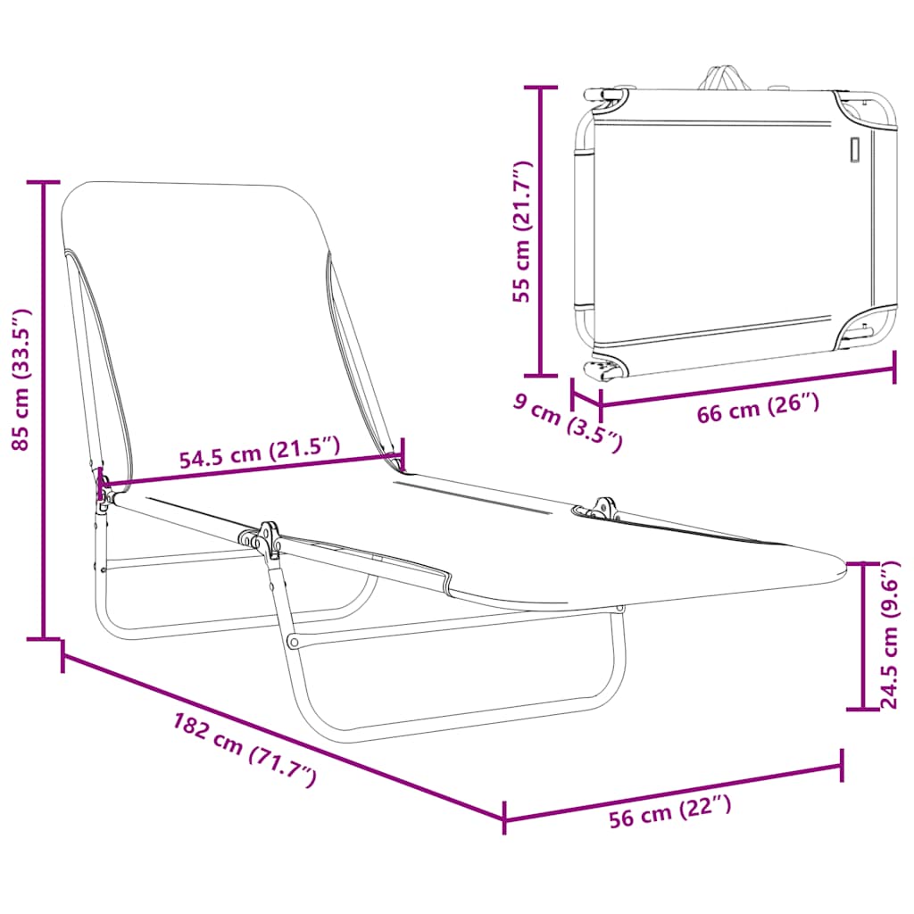 Lettini Prendisole Pieghevoli 2 pz in Acciaio e Tessuto Rosso - homemem39