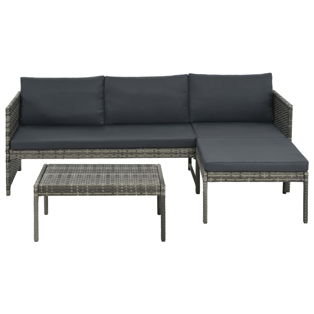 Set Divani da Giardino 3 pz con Cuscini in Polyrattan Grigio - homemem39