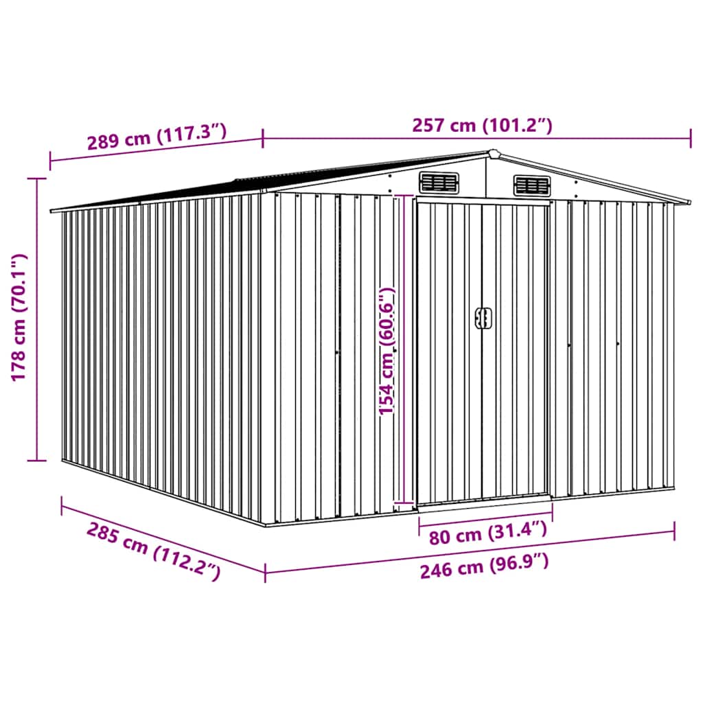 Casetta da Giardino 257x298x178 cm in Metallo Verde
