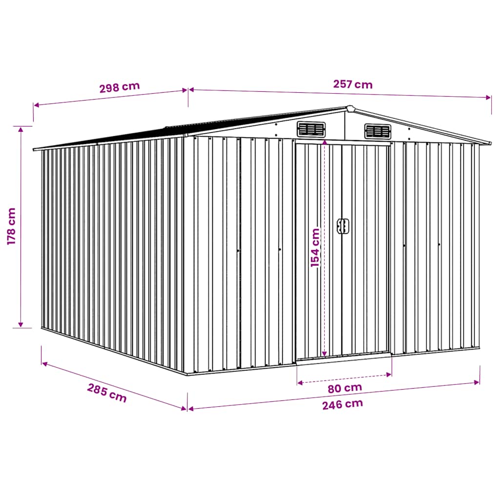Casetta da Giardino 257x298x178 cm in Metallo Antracite | homemem39