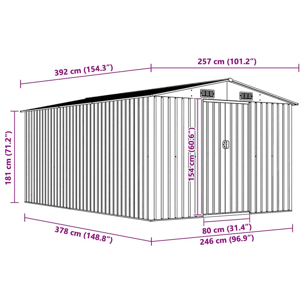 Casetta da Giardino 257x392x181 cm in Metallo Antracite