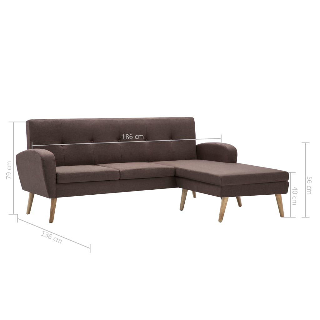 Divano a L con Rivestimento in Tessuto 186x136x79 cm Marrone